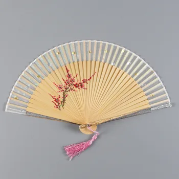 Novo bambusa obrti ventilator s kristalno ročaj ženske zložljiva ventilatorja ročno poslikano svileno fan Hangzhou svile fan kitajske svile ples fan