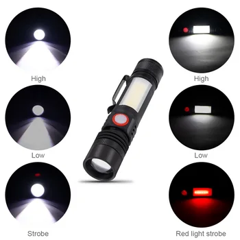 Super Svetla T6+COB LED Žep Taktično Svetilko 6 Načini Magnetni Baklo z COB Strani Lahka Nepremočljiva Zoomable Delo Luč