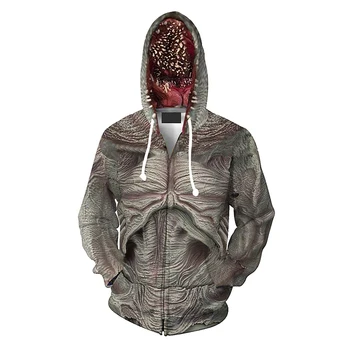 Moške Hooded Neznancu, kar cosplay kostum Demogorgon Cosplay Hoodie 3D Tiskanih Zadrga Jakno Sweatshirts Unisex Outwear Plašč