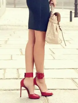 Rdeča jedrnato visoke pete poletje ženske sandale ime peep toe gleženj sponke stranka obleko čevlje, ženska velikosti 34 do 42 brezplačno ladja