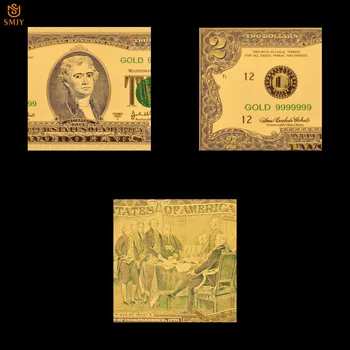 Vroče Prodaje Barve ameriške Valute Papir 2 dolarja bankovci V 24k Gold Denarja, Ponarejene Bankovce Zbirk In Zabavno Darilo