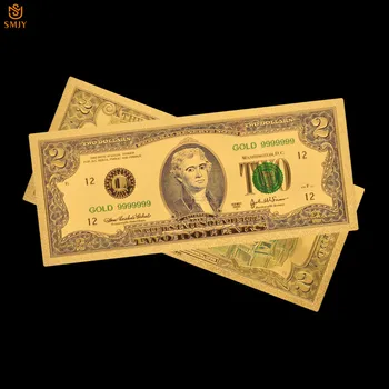 Vroče Prodaje Barve ameriške Valute Papir 2 dolarja bankovci V 24k Gold Denarja, Ponarejene Bankovce Zbirk In Zabavno Darilo