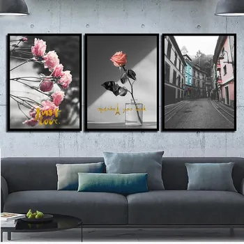 Nordijska Minimalističen, Plakatov in Fotografij Pink Rose Cvet Krajine Poročno Dekoracijo Sten Platno Umetniško Slikarstvo Doma Dekor Sliko