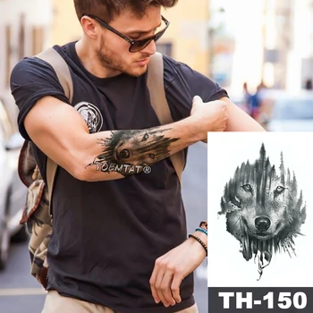 Nepremočljiva Začasni Tattoo Nalepke Volk v gozdu vzorec Vode Prenos Divji Mož body art flash ponaredek tattoo