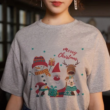 Božič Harajuku Vesel Božič Majica S Kratkimi Rokavi Ženske Modni Angleške Abecede Grafični Kawaii Sivo Tshirt Hipster Camiseta Mujer