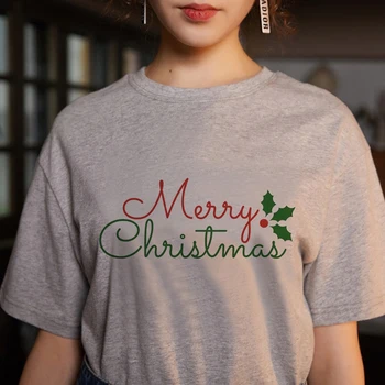 Božič Harajuku Vesel Božič Majica S Kratkimi Rokavi Ženske Modni Angleške Abecede Grafični Kawaii Sivo Tshirt Hipster Camiseta Mujer