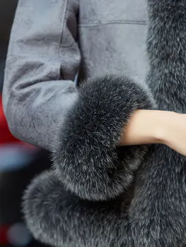 Visoka Kakovost Luksuznih Topli Mode Zajec Plašč Suknjič Pravi Lisica Krzno Ovratnik Zimski Plašči Ženske 2020 Abrigos Mujer Zjt319