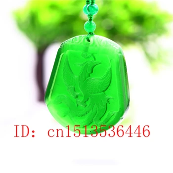 Green Jade Phoenix Ogrlico, Obesek Čar Nakit Vklesan Amulet Moda Naravnih Kitajski Darila za Ženske Moški Pulover Verige