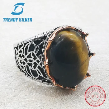 Srebro 925 fine nakit človek obroči moške dodatki turkizno gemstone naravnih oniks agate trgovina TRENDY SREBRNA