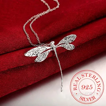 Nova Moda 925 Srebro Nakit Dolgo Dragonfly Obeski, Ogrlice Verige Za Ženske Valentinovo Darila