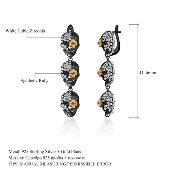 GEM'S BALLET CZ Skeleton Drop Earrings 925 Sterling Silver Handmade Skull Earrings For Women Masquerade Halloween Party Jewelry