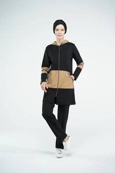 Eofashion Islamske Obleko Muslimanske Ženske Dolg Rokav Rjava Outwear S Kapuco In Hlače, Plus Velikost Visoke Kakovosti Sweatwear