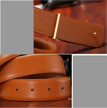 VOHIO Women belt Abrasive belt buckle Genuine leather belt Black and white casual Korean edition Buckle belt 3.2 wide fashion