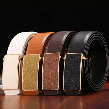 VOHIO Women belt Abrasive belt buckle Genuine leather belt Black and white casual Korean edition Buckle belt 3.2 wide fashion