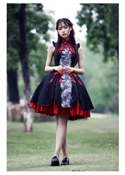 Kitajski slog gothic lolita obleko stojala za visoko pasu sweet lolita obleko cosplay princesa letnik viktorijanski obleko kawaii dekle loli