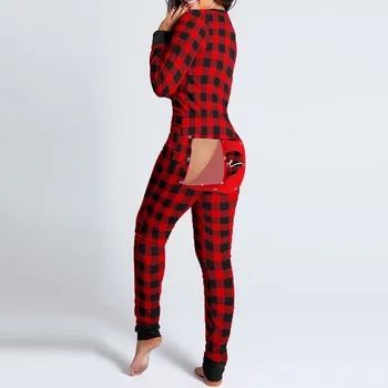 Ženske Doma Jumpsuit Buttoned Zavihek Sleepwear Seksi Pižamo Dolgi Rokav, Dolge Hlače Sleepwear Kariran More Mehka Obleka, J60
