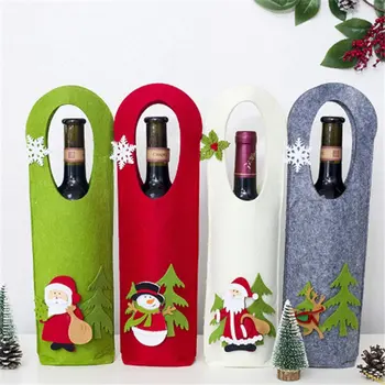 Božič Steklenico Vina Priljubljena Risanka Volne Klobučevine Kritje Santa Claus Elk Obliko Šampanjec Darilo Imetniki Nove Let Xmas Party Supplies