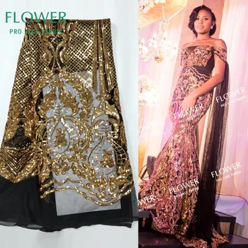 2020 Visoke Kakovosti Zlate Bleščice Neto Čipke Tkanine Sequined Vezene Afriške Nigerijski Ženske Poročno Obleko Oblikovanje Mrežnega Materiala