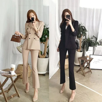 Ženske nove modne Slim dvojno zapenjanje profesionalno rabo mikro-la hlače obleko priložnostne mala moda obleko nastavite dva kosa JQ461