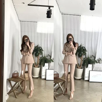 Ženske nove modne Slim dvojno zapenjanje profesionalno rabo mikro-la hlače obleko priložnostne mala moda obleko nastavite dva kosa JQ461