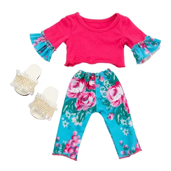2020 Novo Rojen Nov Baby 18 inch 43 cm Punčko Oblačila Dodatki Cvet Slive Bluzo in Rdeče Hlače Obleko Obleka Za Otroka Darilo za Rojstni dan