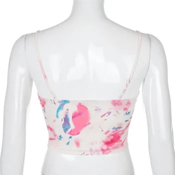 Fashion Lace šivanje naguban multicolor tiskanje Proti-vrat camisole ženske