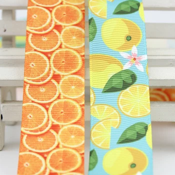 Limona, pomaranča, natisnjeni grosgrain trak 25 mm 10 dvorišče en niz uvoznik šivanje obrti materiali trakovi za dekoracijo trak