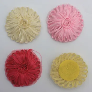 120pcs 2.5 inch poliester til tkanine očesa cvetje za deklice, trakovi,tkanine cvet za otroke dodatki za lase,lase lok cvetje