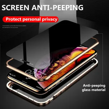 Anti-peep Magnetni Telefon Primeru Dvojno Plast Kaljenega Stekla Zaščitni ovitek Za IPhone Vroče Diskontirani Prodaje