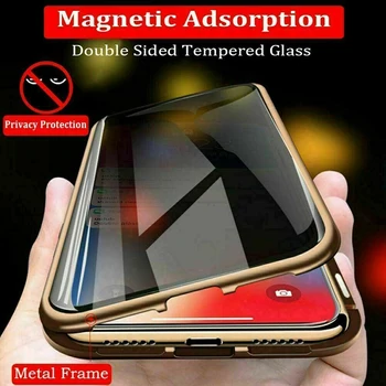 Anti-peep Magnetni Telefon Primeru Dvojno Plast Kaljenega Stekla Zaščitni ovitek Za IPhone Vroče Diskontirani Prodaje