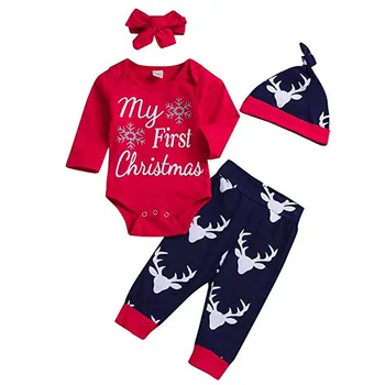 PUDCOCO Newborn Baby Toddler Fant Dekle Božič Romper Bodysuit Jumpsuit Hlače Klobuk, Obleke, Oblačila, Set 3-24M