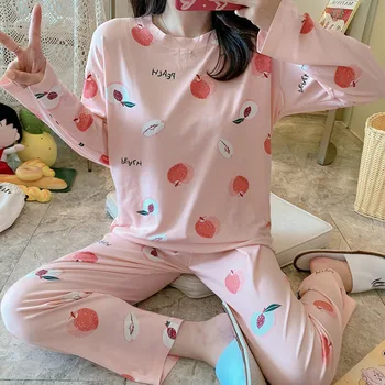 Srčkan Pižame Nastavite Ženske Sleepwear Risanka Kawaii Vzorec Pižamo Nastavite Tanke Pijamas Mujer Sleepwear More
