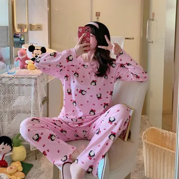 Srčkan Pižame Nastavite Ženske Sleepwear Risanka Kawaii Vzorec Pižamo Nastavite Tanke Pijamas Mujer Sleepwear More