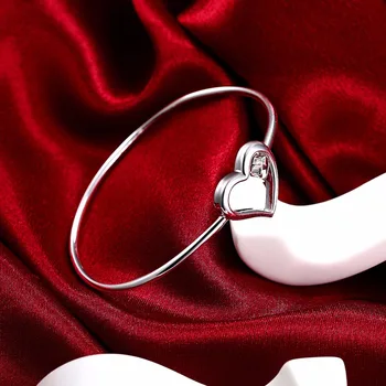 ženski nakit, Dragulji, 925 ožigosan silver plated iskreno dvojno srce čar zapestnico bangle Valentinovo darilo brezplačna dostava