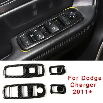 Ogljikovih Vlaken Črno Okno Dvigalo Stikala Kritje Okraskov Bezels za Dodge Charger 2011-2019