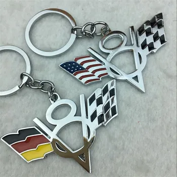 Avto Kovinski V8 ZDA Ameriški Nemčiji, Emblem, Zastavo Keychain Key Ring Ključni Fob za Jeep Wrangler Cadillac Pribor Univerzalni