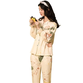 Bombažno pižamo, natisnjeni seksi 2020 jeseni novo kimono ženski korejska različica svoboden domov storitev obleko, dvodelno, pijamas ženske robe