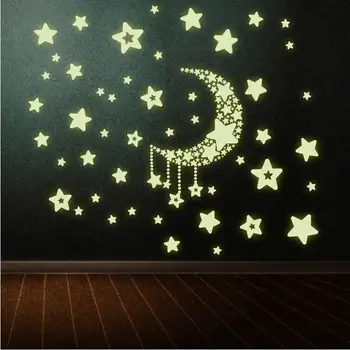 Luna Star Fluorescence Noctilucent Noč Žareti v Temno Svetlobna Vinil Izmenljive Vrtec Otroci Otrok Spalnica Stenske Nalepke Nalepke
