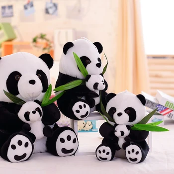 Dropshipping 1pcs Živo Smešno Panda z Listi Bambusa Plišastih Igrač Mehko Cartoon Živali Črno-Bele Panda Polnjene Obesek Lutka