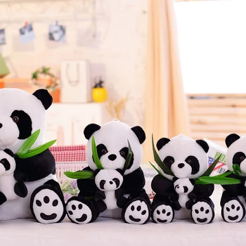 Dropshipping 1pcs Živo Smešno Panda z Listi Bambusa Plišastih Igrač Mehko Cartoon Živali Črno-Bele Panda Polnjene Obesek Lutka
