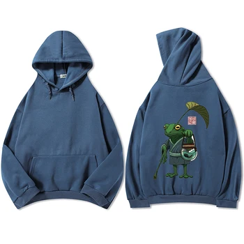Japonska Harajuku Žaba Hoodies Estetske Plus Velikost Feminino Bombaž Majica Osnovne Zimski pulover s kapuco z Žep Hoodies za Dekleta Vrh