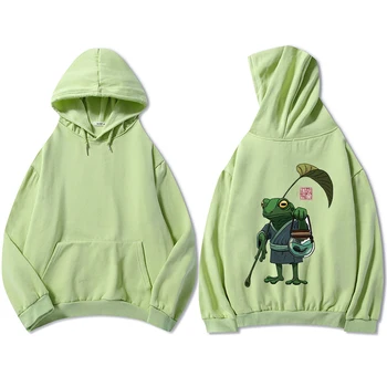 Japonska Harajuku Žaba Hoodies Estetske Plus Velikost Feminino Bombaž Majica Osnovne Zimski pulover s kapuco z Žep Hoodies za Dekleta Vrh