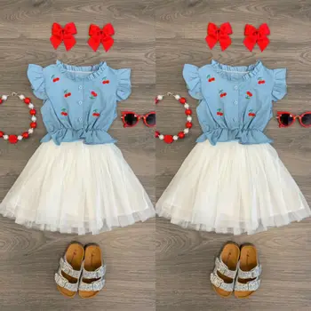 Poletje Otroci Baby Dekleta Traper Cvetlični Princesa Obleko brez Rokavov moda Udobno princesa Tutu Krilo Obleke