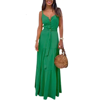 Ženska Špageti Trak Vestido Ženski Proti-vrat Počitnice Max Lady Plus Velikost Obleko 2019 Summer Beach Slog Oblačenja