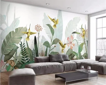 Beibehang po Meri 3d ozadje Sodobne Banana listov Ptice in cvetje v ozadju fotografije za ozadje de papel parede 3d ozadje, freska