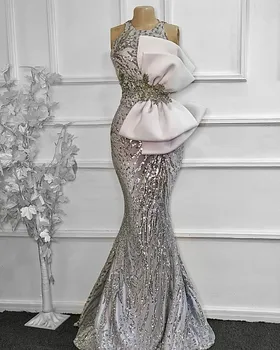 Formalno haljo de soirée 2020 Srebro Seuquin Večerne Obleke 2021 Afriške morska deklica Prom Oblačenja arabski vestidos formales