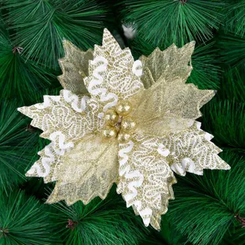 22 cm zlati gaza umetno Božično cvet Vesel Božič Drevo Ornament Poroko Umetno Cvetje Za Dekoracijo Doma Božič