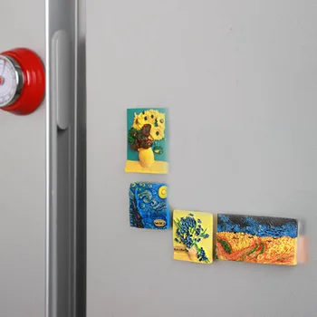 Van Gogh Slikarstvo Hladilnik Magneti Božič Halloween Dekoracijo Doma Sončnično Stereoskopski Smole, Trgovina S Spominki, Hladilnik Magnet