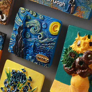 Van Gogh Slikarstvo Hladilnik Magneti Božič Halloween Dekoracijo Doma Sončnično Stereoskopski Smole, Trgovina S Spominki, Hladilnik Magnet