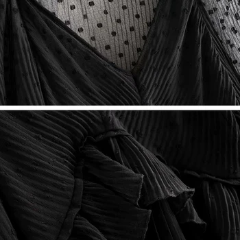 Ruffles Ženske Proti-vrat Bluzo Svoboden 2019 Jeseni Očesa mehko vidika Seksi Ženska majica Dolg rokav vrhovi Elegantno Elegantno INKEO 9T009